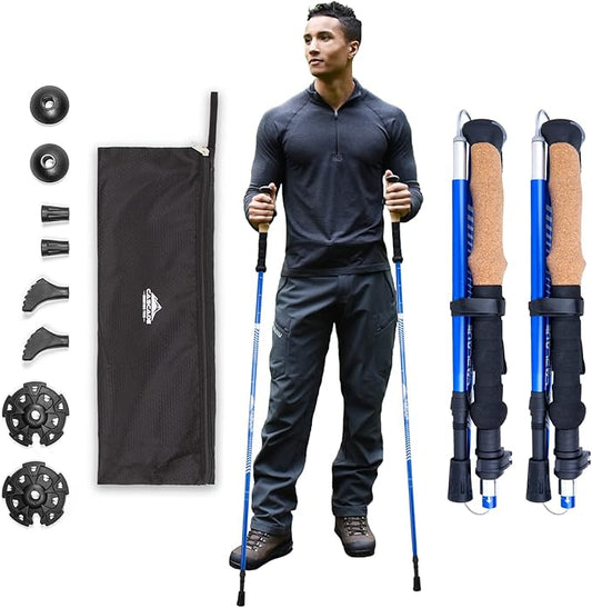 Cascade Mountain Tech Lightweight Aircraft-Grade Aluminum Trekking Poles with Extended Down Grip Plus Tip Kit-StrideForce Fitness