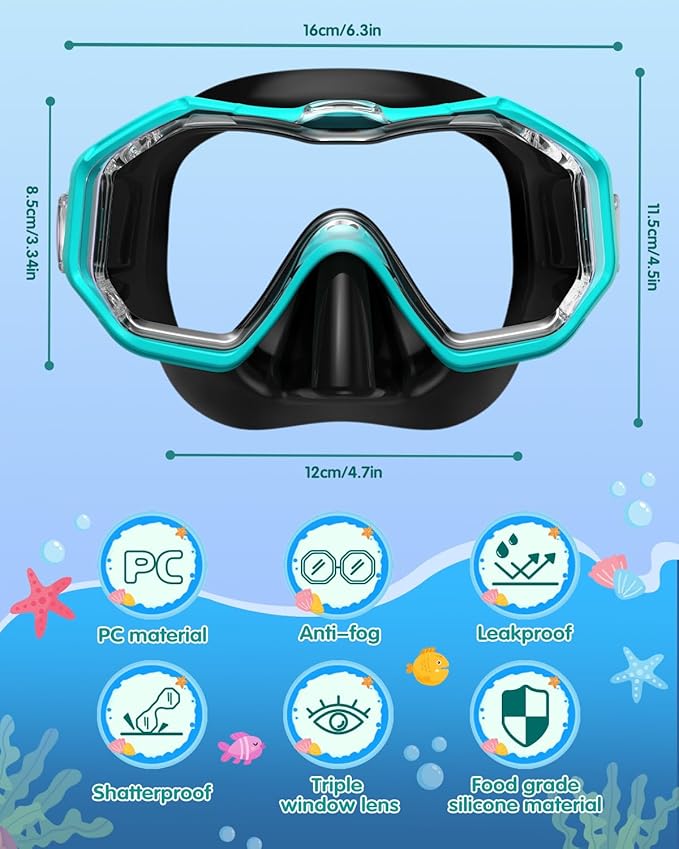 W WSTOO Kids Swim Goggles with Nose Cover,Snorkel Diving Swimming Mask for Youth 5-15,HD 3-Window Wide Vision Anti-Shattered Lens Anti-Fog&Leak-StrideForce Fitness