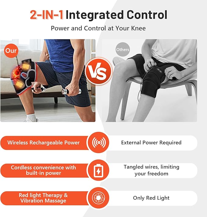 HALIDODO Upgrade 4 Vibration Massage Area Knee Brace & Red Light Therapy for Knee Pain Relief 660nm&850nm Red Light Therapy Device for Knee/Joint/Elbow/Shoulder Pain Relief, Gift for Mom-StrideForce Fitness