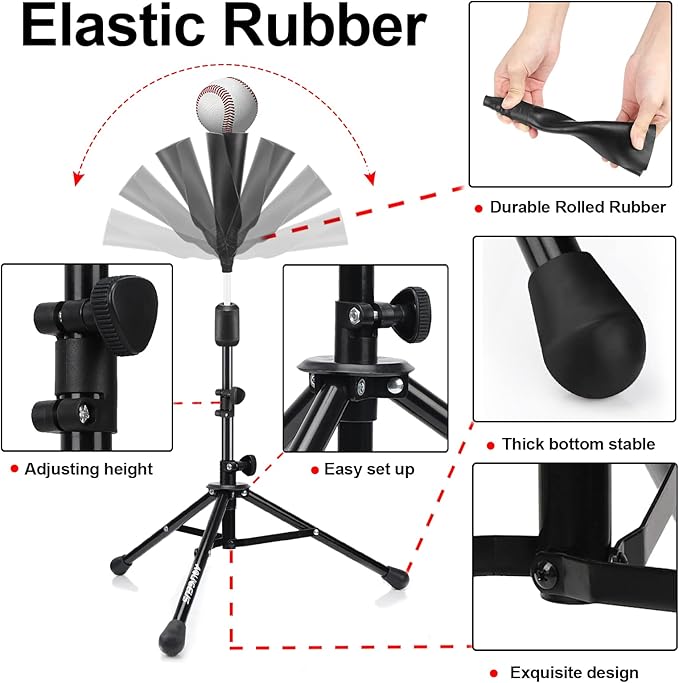 Baseball Tee Batting Tee Softball Tee Portable Travel Hitting Tee,Easy Adjustable Height,Stable Tripod Stand-StrideForce Fitness