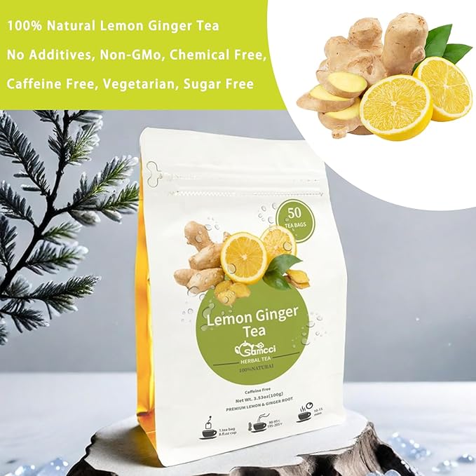 Samcci - Lemon Ginger Tea Bags, 50 Teabags - Great Hot or Iced – Aromatic, Natural, Pleasantly Spicy & Warming - Non-GMO - Caffeine-free - Support Healthy Digestion & Boost Immunity-StrideForce Fitness
