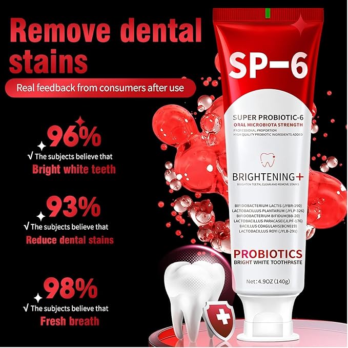 Sp-6 Probiotics Whitening Toothpaste, Sp-6 Ultra Whitening Toothpaste, Enhanced Formula with Enamel-Safe, Fluoride-Free, Fresh Breath Mint Flavor for Oral Health (3)