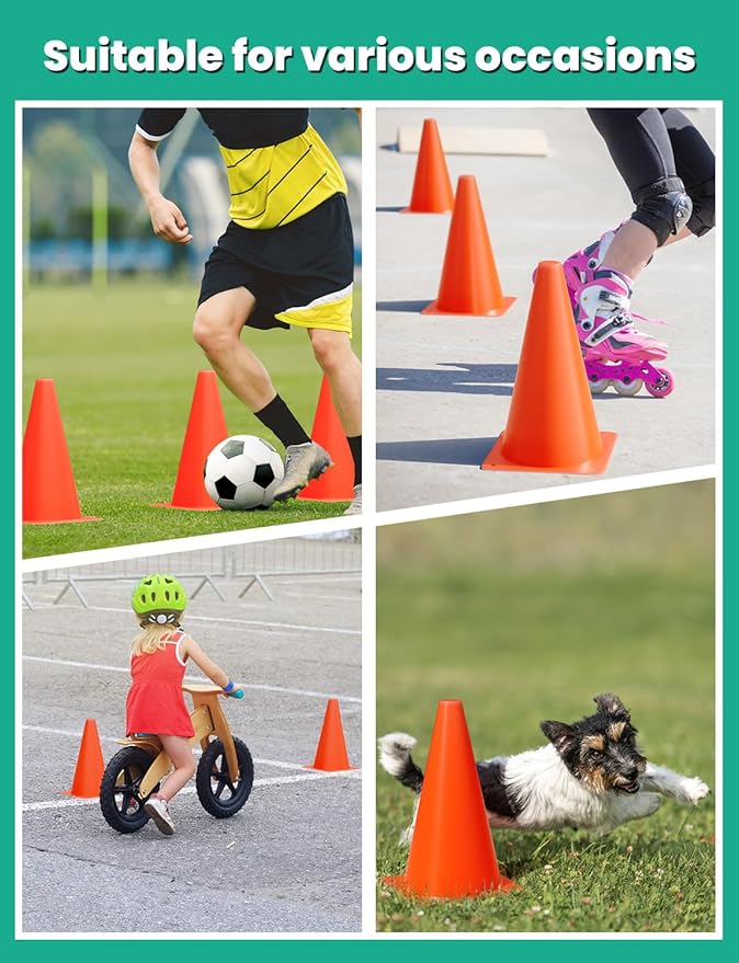 GHB Soccer Cones 7" 9" of 12 24 Pack Disc Soccer Sport Cones Training Field Marker Agility Cones for Basketball, Coaching, Practice Equipment Includes Drills Guide-StrideForce Fitness