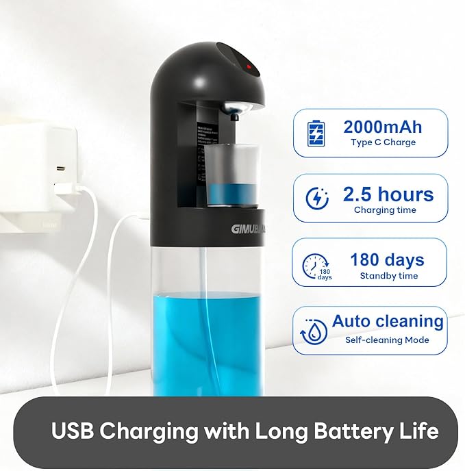 Upgraded Automatic Mouthwash Dispenser with 4 Dispensing Levels for Bathroom-GIMUBABA Smart Mouth Wash Dispenser Sets with 20.3 FL Oz Container,2 Cups & Wall Mount Accessories for Kids & Family(black)