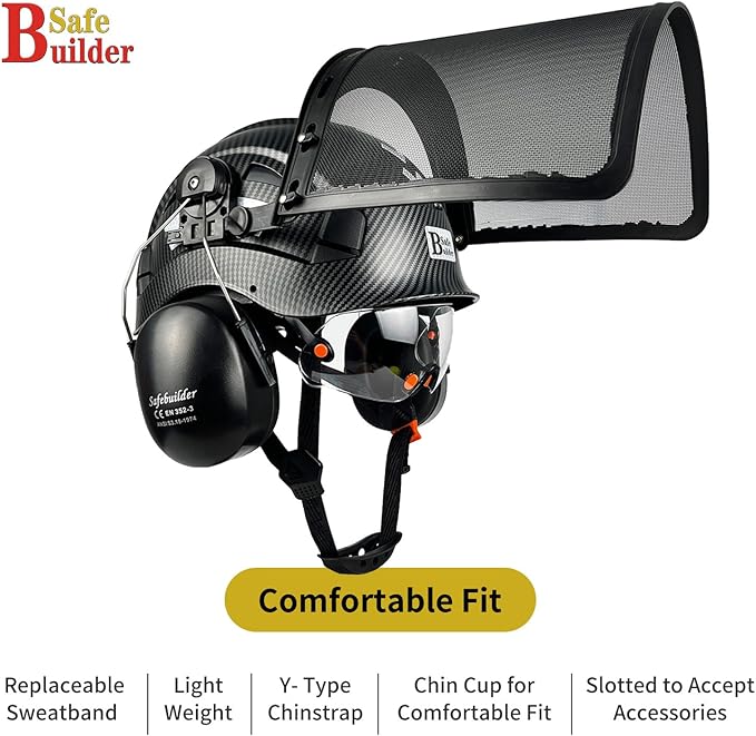 Forestry Safety Helmet with Build-in Visor Mesh Face Shield Ear Muffs 4 in 1 Chainsaw Safety Hard Hats-StrideForce Fitness