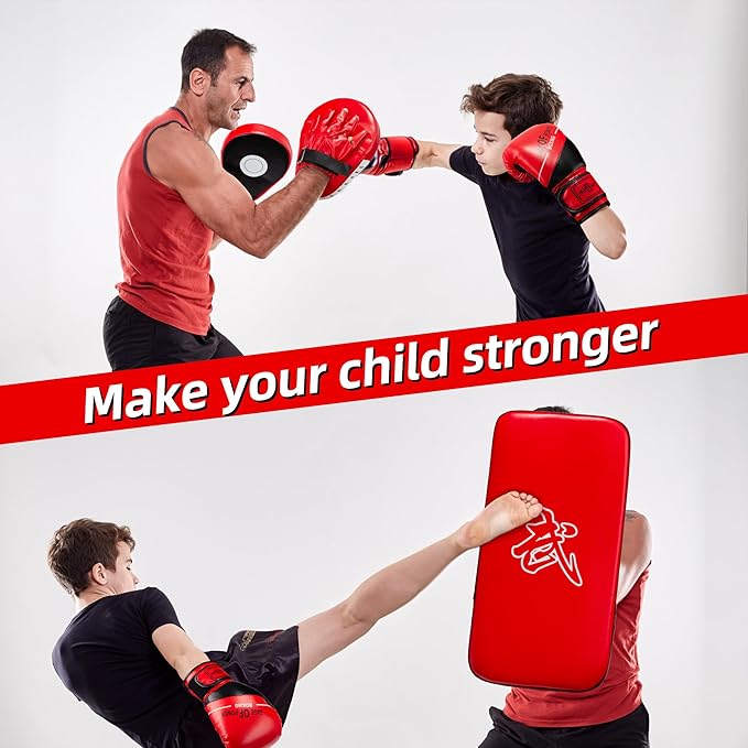 3-in-1 Boxing Pads and Kick Punching Mitts Set, Leather Hand Target Focus Pads, MMA Muay Thai Pads for Kicking Taekwondo Karate Kickboxing, Kids Adults Boxing Training Sparring Gear Equipment-StrideForce Fitness