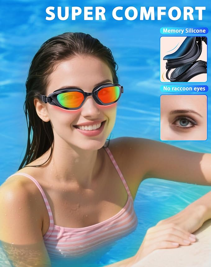 Swim Goggles, Unisex Adult Swimming Goggles Anti Fog Anti UV No Leakage Wide View for Men Women Youth-StrideForce Fitness