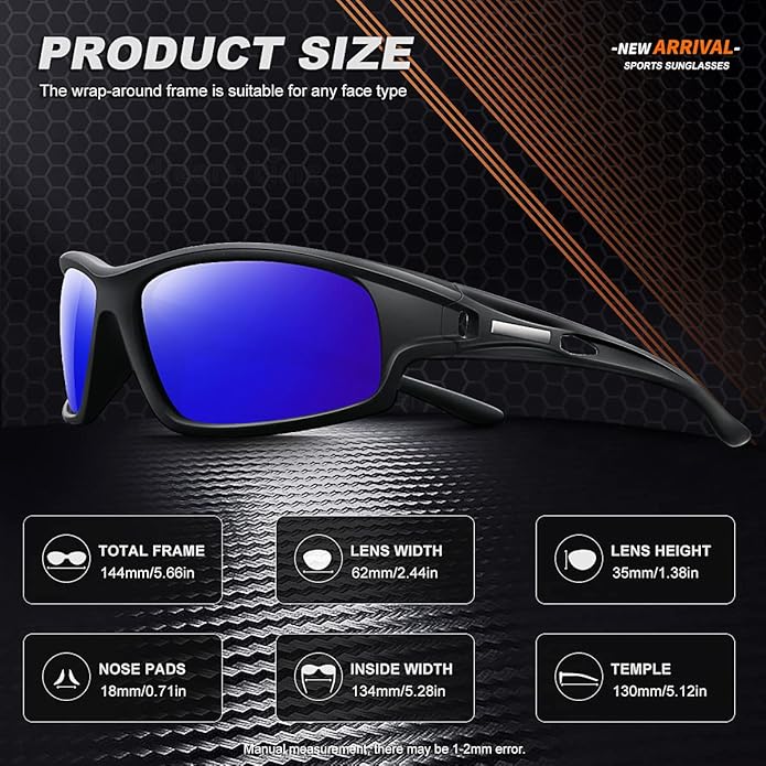 Polarized Sports Sunglasses for Men 100% UV Protection Wrap Around Unbreakable Sun Glasses for Fishing Driving-StrideForce Fitness