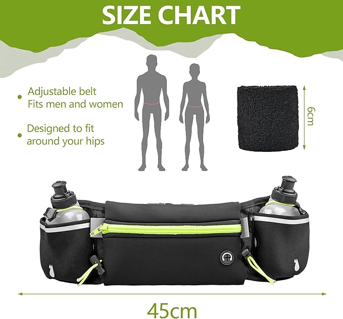 Hydration Running Belt for Women & Men with 2 Water Bottles – Water-Resistant Waist Pack & Phone Holder, No-Bounce Fit for Running, Hiking, Workouts – Bonus Sweatband, Fits All Phones-StrideForce Fitness