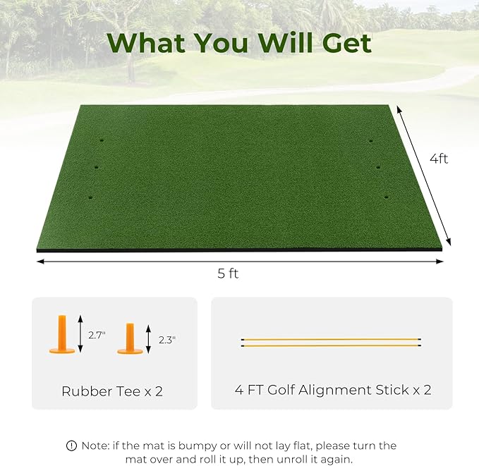 Tangkula Golf Hitting Mat, Artificial Turf Mat for Indoor/Outdoor Golf Practice Includes 2 Rubber Tees & 2 Alignment Sticks, Golf Training Mat for Home Backyard Garage-StrideForce Fitness