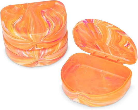 Practicon Marble Retainer Cases, Orthodontic Aligner Case, Mouth Guard Holder (3 Pack) (Orange & Pink)