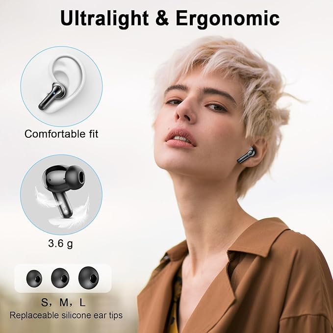Wireless Earbuds, 2025 Bluetooth 5.4 Headphones 3D Bass Hi-Fi Stereo Ear Buds, 4 ENC Noise Cancelling Mic, 40+Hrs USB-C in-Ear Earphone, IP-X7 Waterproof Sport Workout Gym for Laptop Pad Android iOS-StrideForce Fitness