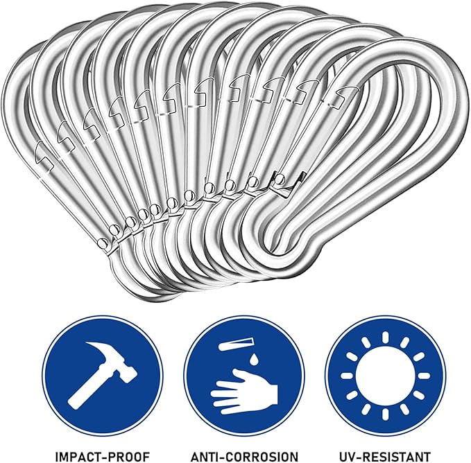 200PCS 2" Spring Snap Hook Carabiners, 3/16" Heavy Duty Galvanized Steel Carabiner Clips, 220lbs Capacity M5 Spring Clips Keychain for Hammock Swing,Dog Leashes, Water Bottle and Outdoor Activities-StrideForce Fitness