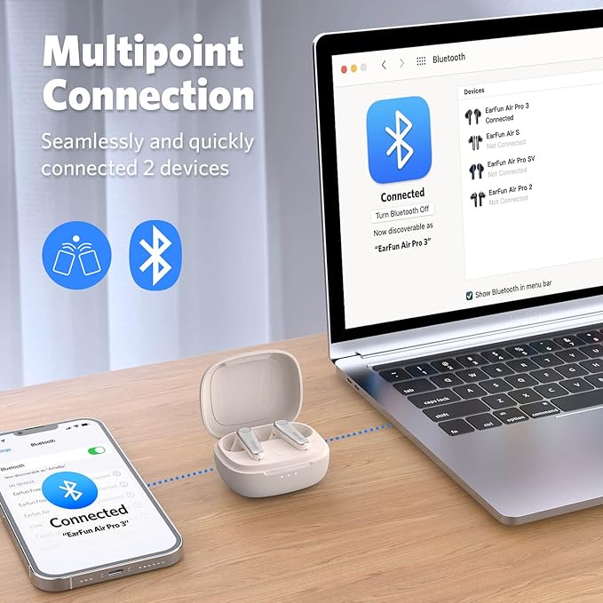 EarFun Air Pro 3 Noise Cancelling Wireless Earbuds, Qualcomm® aptX™ Adaptive Sound, 6 Mics CVC 8.0 ENC, Bluetooth 5.3 Earbuds, Multipoint Connection, 45H Playtime, App Customize EQ, Oat White-StrideForce Fitness