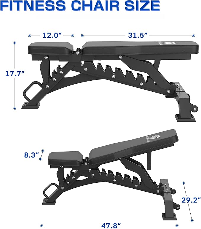 Major Fitness Weight Bench, Capacity Bench Press and 32 Adjustable Positions Strength Training Bench for Garage and Home Gym Workouts, Weight Lifting, and Bench Press