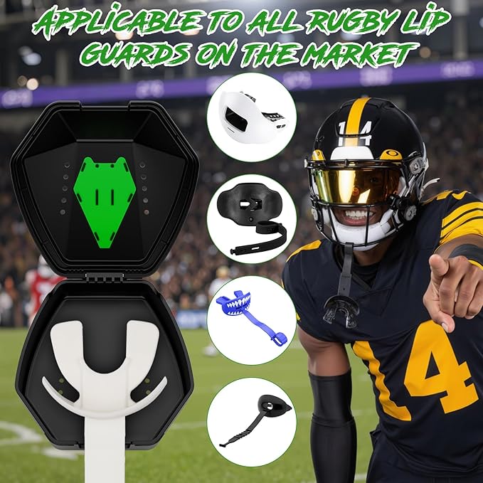 ARGOMAX Sports Lip Guard Case with Clip, Specializing Storage of Mouthguards with Lip Protection. Compatible with Various Brands of Football Lip Guard, Black+Green.-StrideForce Fitness