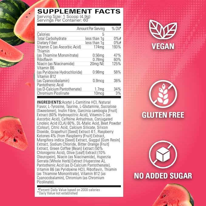 EHP Labs OxyShred Pre Workout Powder - Preworkout Powder with L Glutamine & Acetyl L Carnitine, Energy Boost Drink - Juicy Watermelon, 60 Servings-StrideForce Fitness