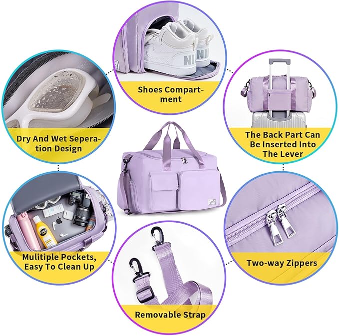 FIORETTO Women's Gym Duffle Bag with Shoes Compartment, 37L Capacity, Ideal for Travel, Gym, Sports, Duffel, Weekender-StrideForce Fitness