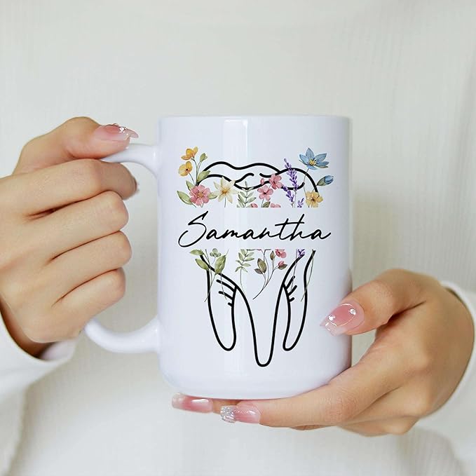 Personalized Floral Dentist Dental Hygiene Mug - Dental Assistant Mug - Dental Nurse Orthodontics Graduation Gift - Dentist Custom Name 11Oz 15Oz (DENTAL-M1)