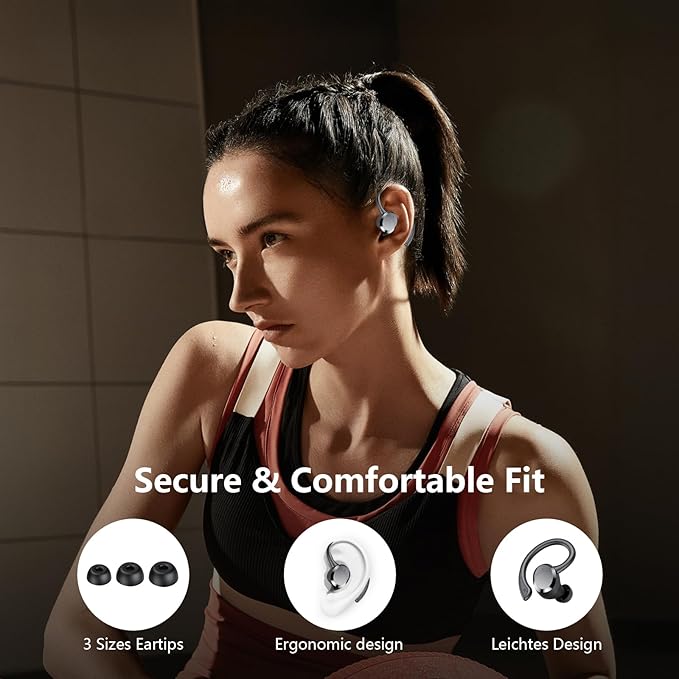 Wireless Earbuds, 2025 New Bluetooth 5.4 Headphones Sport Earphones with 68Hrs Playtime LED Display ENC Noise Cancelling Mic, IPX7 Waterproof Over Ear Ear Buds with Hook for Sports/Running-StrideForce Fitness