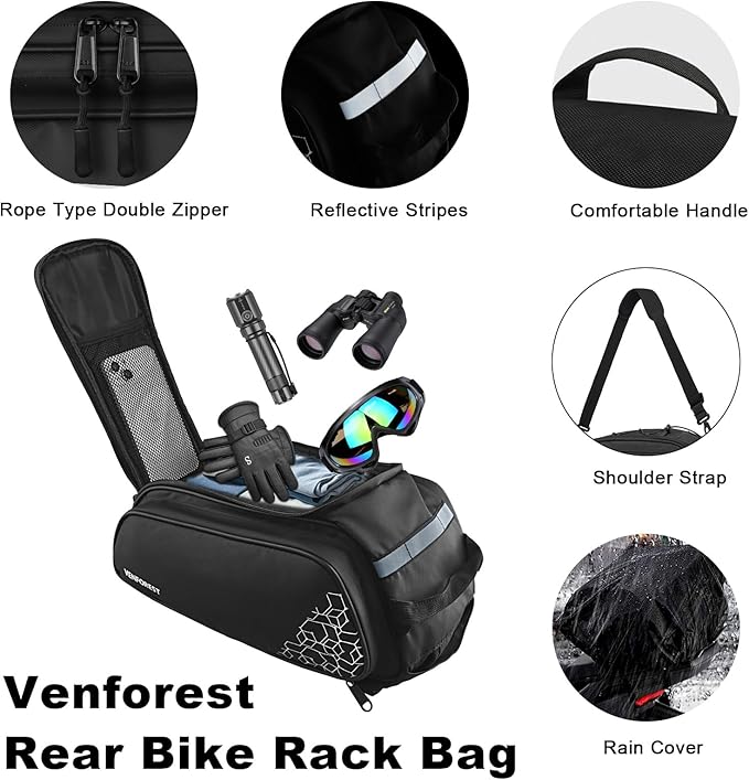 Bike Rear Rack Bag,20L PVC Waterproof Bike Trunk Bag for Road and Mountain Bikes,Multifunctional Bicycle Rear Seat Bag with Rain Cover Bike Saddle Bag for Cycling Trip (Black)-StrideForce Fitness