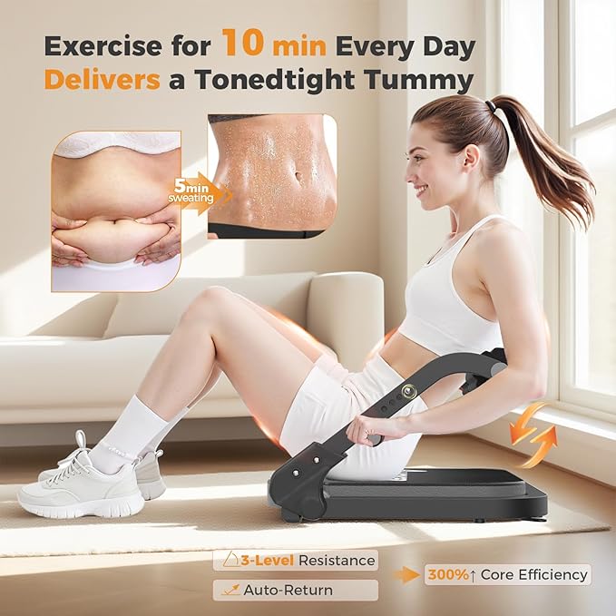 Ab Machine,Sit Up Exercise Equipment& Core Machine, Workout Equipment,Adjustable Ab Trainer with 3 Resistance Levels and Removable Auxiliary Handle,Home Gym Fitness Equipment for All Ages-StrideForce Fitness