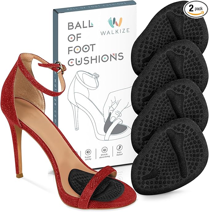 Walkize Metatarsal Pads Women | Heel Inserts for Women | Ball of Foot Cushions (2 Pairs Foot Pads) All Day Pain Relief and Comfort One Size Fits Shoe Inserts (Black)-StrideForce Fitness