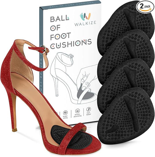 Walkize Metatarsal Pads Women | Heel Inserts for Women | Ball of Foot Cushions (2 Pairs Foot Pads) All Day Pain Relief and Comfort One Size Fits Shoe Inserts (Black)-StrideForce Fitness