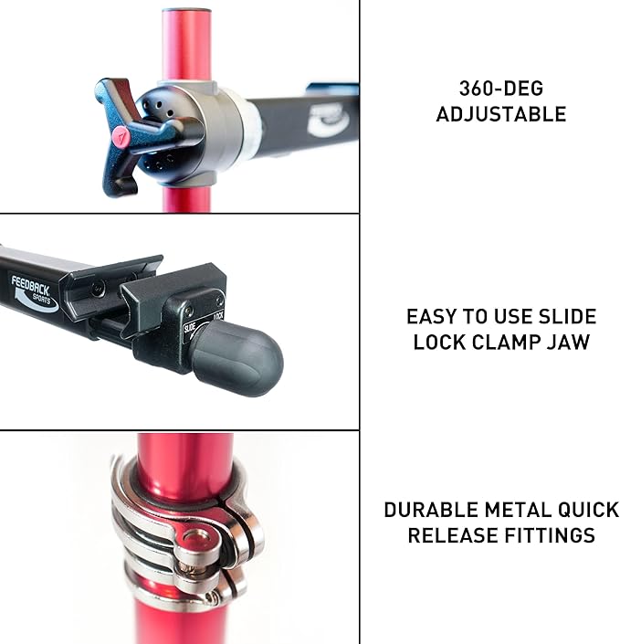 Feedback Sports | Ultralight Bike Repair Stand | Bicycle Workstand W/Tripod Base | Lightweight and Durable Aluminum | Red (Red, Ultralight)-StrideForce Fitness