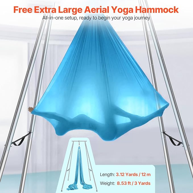 VEVOR Aerial Yoga Frame, 9.67 ft Height Swing Stand, Max 551.15 lbs Load Chrome-Plated Steel Pipe Inversion Yoga Rig for Indoor Outdoor Use-StrideForce Fitness