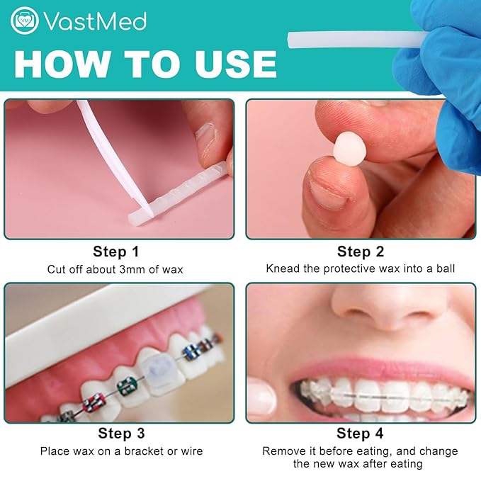 Dental Grade Orthodontic Wax for Braces & Aligners by VASTMED | Braces Wax for Teeth with Colorful Storage Cases | Food Grade Ortho Brace Wax (Multi-Color, 60PCs)