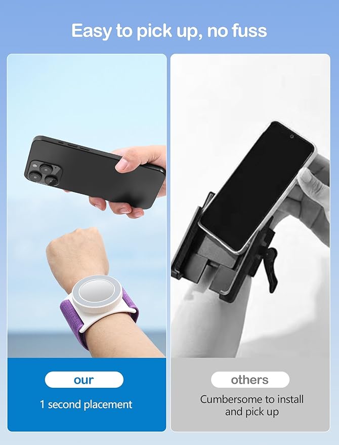 TOPGO Magnetic Running Phone Holder for iPhone, HD Mirror & Extendable Anti-Drop Rope for Gym/Yoga, 360° Rotatable Wrist Phone Holder, Fits iPhone 16 Pro & Android (Purple, 2 Straps)-StrideForce Fitness