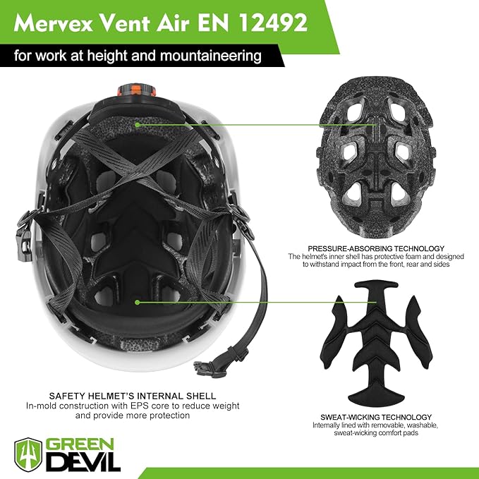 GREEN DEVIL Safety Helmet Hard Hat with Chin Strap Vented Lightweight Adjustable Hardhat for Men Women with Hi-Viz Design Ideal for Tree Climbing Work at Height-StrideForce Fitness