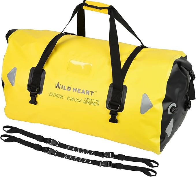 WILD HEART Waterproof Motorcycle Duffel Bag PVC500D Double-bottom With Rope Straps and Inner Pocket 40L 66L 100L for Kayaking, Camping, Boating,Motorcycle-StrideForce Fitness