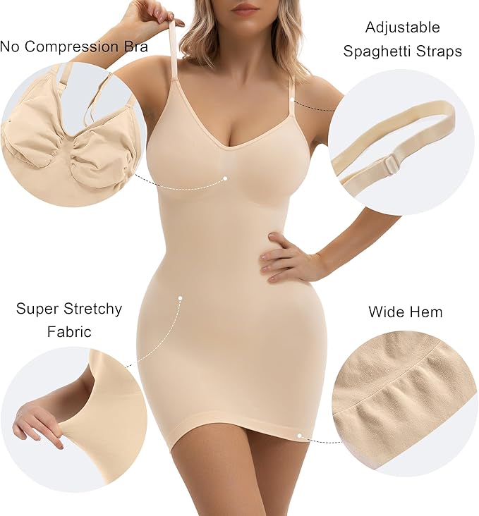SHAPERX Strapless Shapewear Dress for Women Tummy Control Seamless Full Body Shaper Slip with Removable Straps-StrideForce Fitness