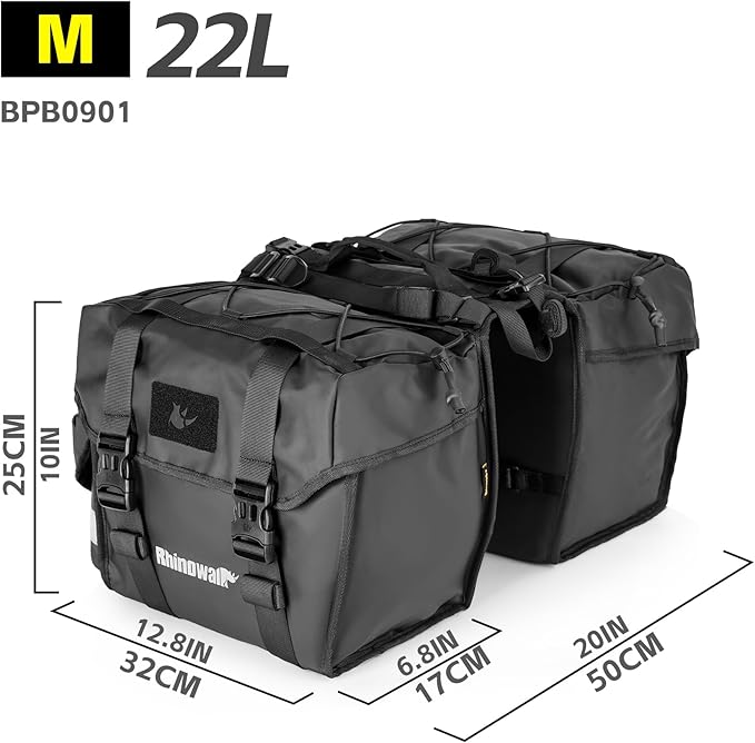 Rhinowalk Bike Pannier Bag for Bicycle Rear Rack Bag 22/40/50L Cycling Saddle Bag Luggage Storage Bag for Long Distance with Rain Cover-StrideForce Fitness