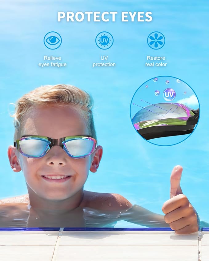 Kids Swim Goggles, Swimming Goggles for Kids with Nose Clip, Earplugs, Nose Bridge for Age 3-15-StrideForce Fitness