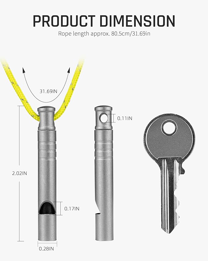 TISUR Titanium Emergency Whistle,120db Safety Whistle with Lanyard,Outdoor Survival Small Whistle for Life Saving,Hiking,Pets Training,Coach Sports-StrideForce Fitness
