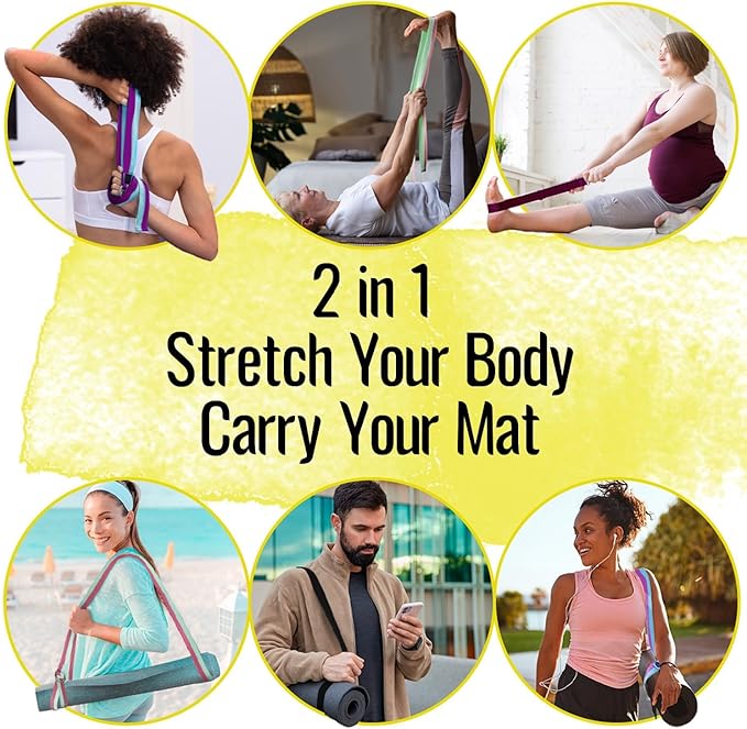 TECEUM Yoga Strap & Mat Strap – 2 IN 1 – Cotton – 6 ft 8 ft 10 ft (30+ colors) – Adjustable Non-Slip Belt for Yoga, Pilates, Stretching, Physical Therapy, Fitness & Home Workout – For Carrying Mats-StrideForce Fitness