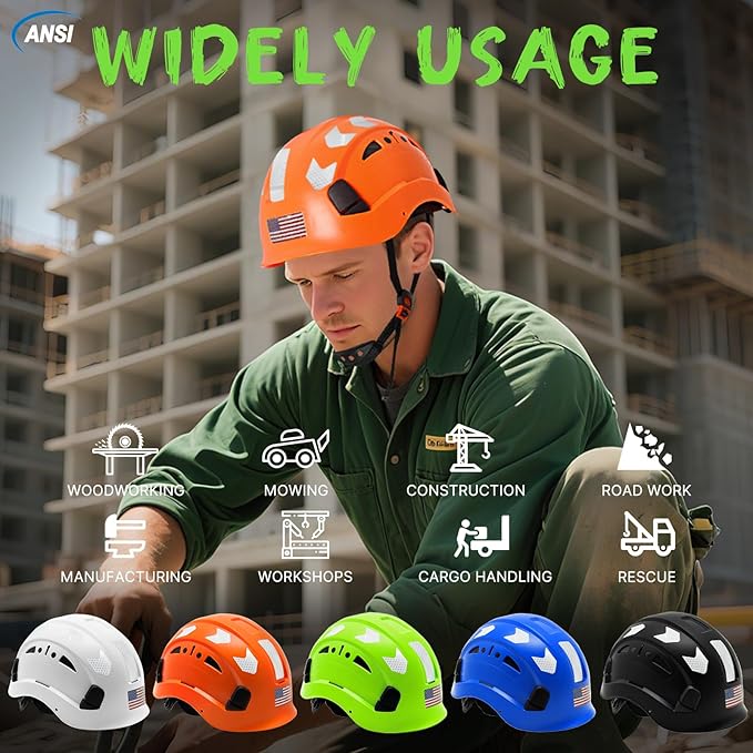 AOLAMEGS Construction Safety Hard Hat - ANSI Z89.1 Type Ι OSHA Approved Safety Helmets with Chin Straps Lightweight Reflective Vented ABS Hard Hats For Men Women Industrial Workwear 6-point Suspension-StrideForce Fitness
