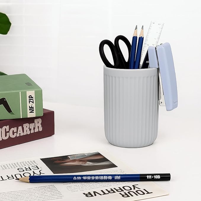 BosilunLife Ceramic Toothbrush Holder - 12oz Bathroom Toothbrush Holder Light Grey Tooth Brush Holders Tumbler Cups Reusable Toothbrush Mouthwash Cup Small Toothbrush and Toothpaste Holder