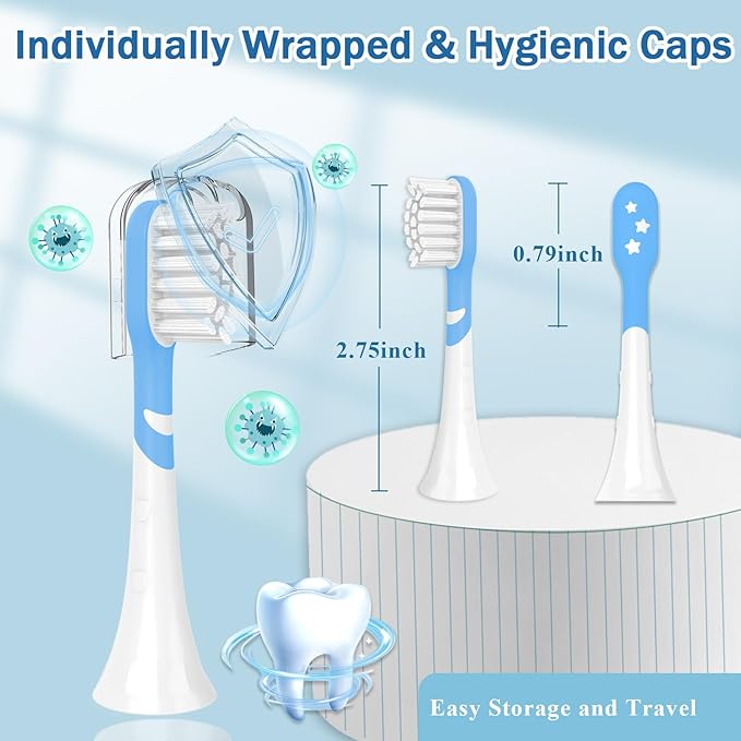 Kids Toothbrush Heads Compatible with Electric Philips Sonicare Handle 6032/94 6321 6340 6042 6320 6330, Replacement Heads Compact for Child 3-7 Years Old, Mini Brush Heads with Caps, Pink&Blue 4 Pack