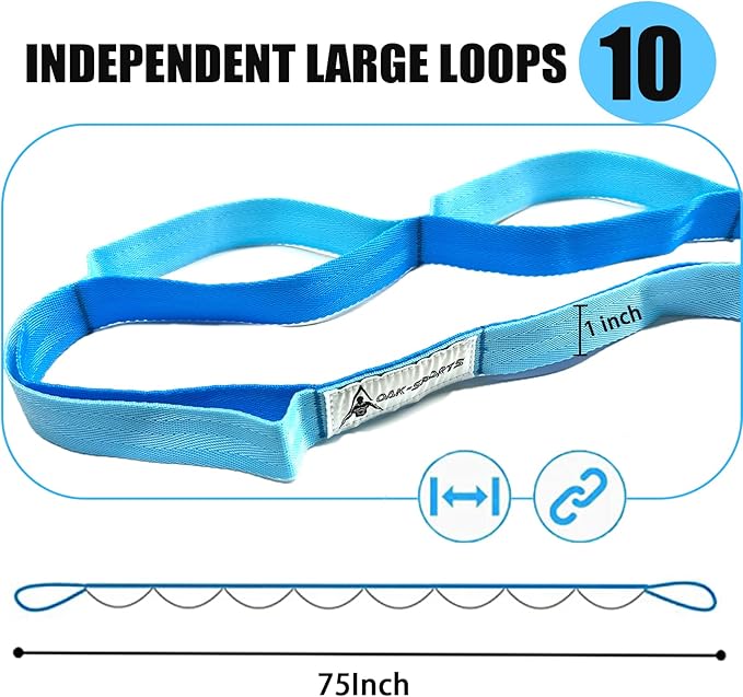 Stretching Strap Yoga Strap with Loops, Stretch Straps for Physical Therapy, Non-Elastic Exercise Strap for Pilates, Dance and Gymnastics with Workout Guide-StrideForce Fitness