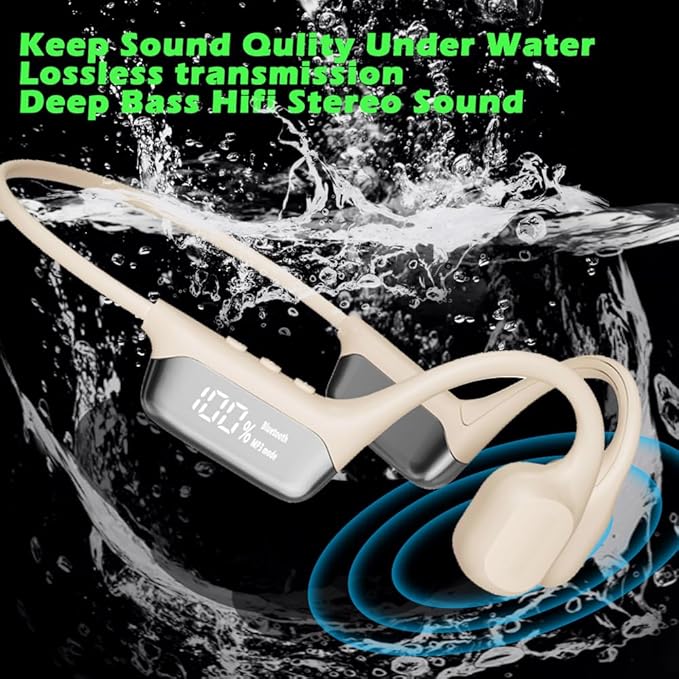 IHAO Swimming Headphones True Bone Conduction Open Ear Headset MP3 Player Built-in 32G Memory IP68 Underwater Waterproof Stereo Bluetooth Earphone for Driving Bicycling Running Skiing-White-StrideForce Fitness