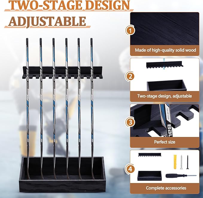 Leinuosen Hockey Stick Holder Wall Mounted and Vertical 2 in 1 Wooden Ice Hockey Rack Organizer Storage and Display Large Capacity Organizer Holds up to Sticks for Player Gifts-StrideForce Fitness