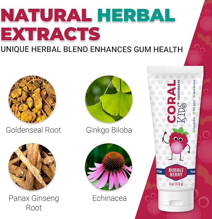 Coral White Kids Bubble Berry Fluoride Free Toothpaste - 4 Ounces (1 Pack)