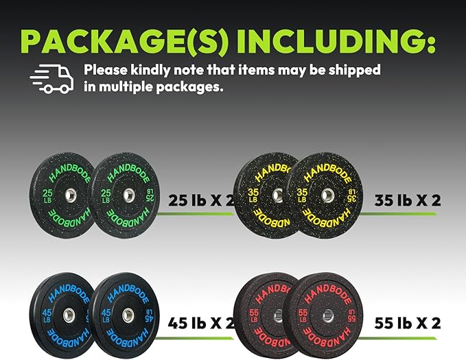 2-Inch Bumper Plates High Bounce, Olympic Weight Plate Set 45/100/160/190/260/300lb, Barbell Weight Plates Set for Home Gym, Colored Weights Rubber Strength Training Plate for Weight Lifting-StrideForce Fitness