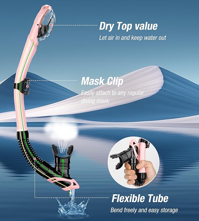 Aegend Dry Snorkel, Dive Mask Easy-Breath Free Diving Snorkel for Snorkeling Scuba Diving Freediving Swimming, with Top Dry Valve and Food-Grade Silicone Mouthpiece-StrideForce Fitness