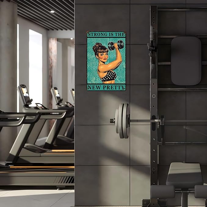Gym Room Sign Weightlifting Metal Poster Strong Is The New Pretty Motivational Sign for Gym Workout for Home Fitness 12 * 8inch-StrideForce Fitness
