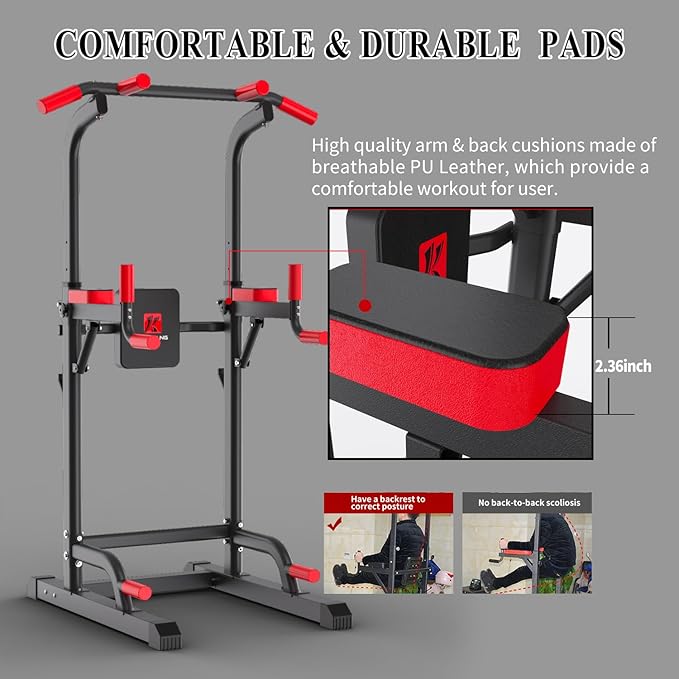 K KiNGKANG Power Tower Dip Station, Multi-Function Assistive Trainer Pull Up for Home Gym Muscle Building and Beginner Exercises,Load 450LBS-StrideForce Fitness